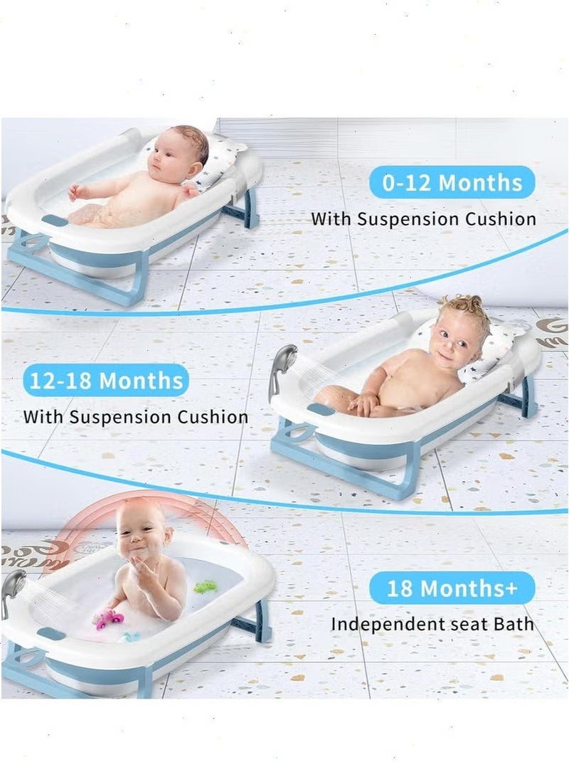 يواوليتي حوض استحمام قابل للطي للأطفال مع سجادة استحمام وفتحة تصريف وأرجل دعم مانعة للانزلاق لحمام الأطفال، سرير استحمام للأطفال حديثي الولادة للجلوس والاستلقاء بأمان (أزرق) - Image 1